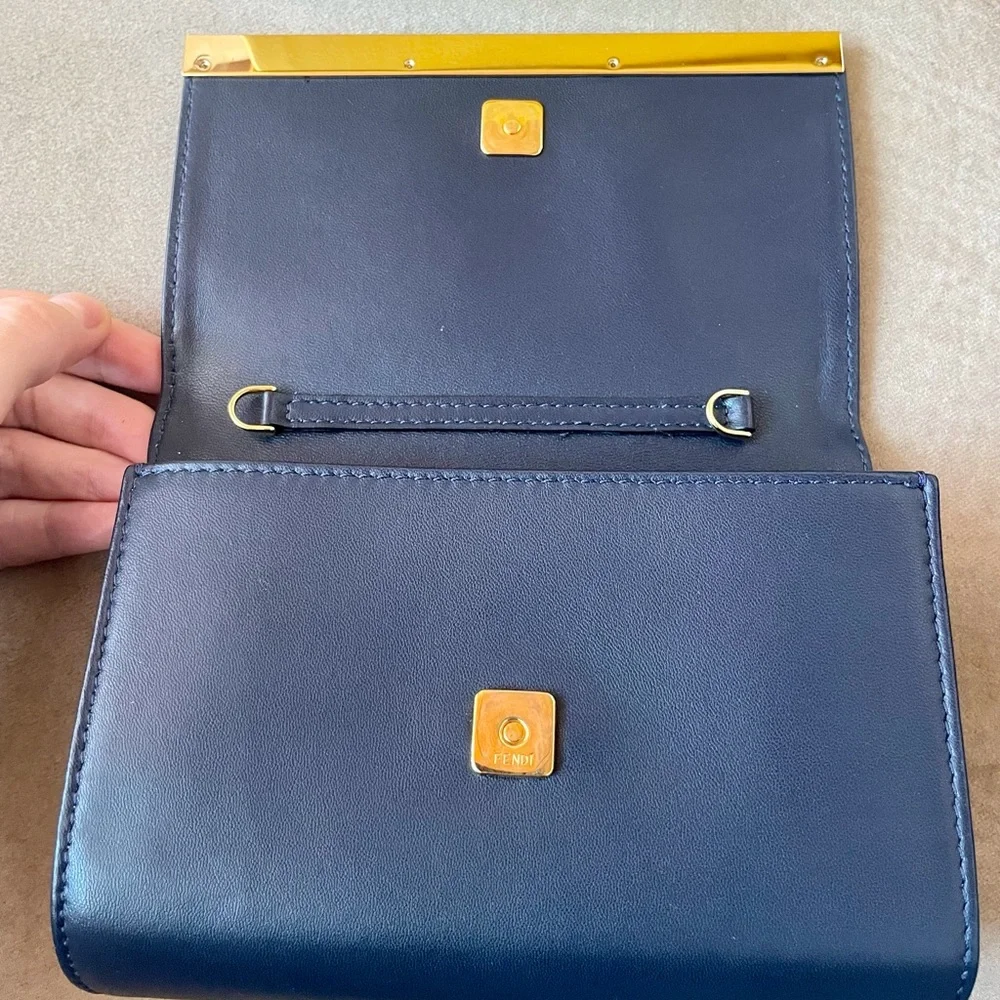 FENDI Lambskin Mini Rush Clutch in Navy - Picture 10 of 14
